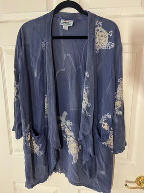 VTG‎ Tienda Ho Tie Dye Blue Open-Front Cardigan with Abstract Lizard Print - O/S